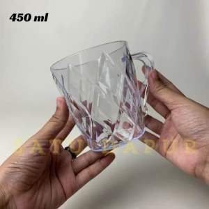 (6 pcs / 12 pcs) - Cangkir Plastik Mika Bening 450 ml POLIN - Gelas Tangkai Bening Motif Diamond