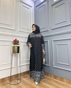 Gamis motif set hijab Terbaru 2024 Mewah Bahan rayon adem lembut viral