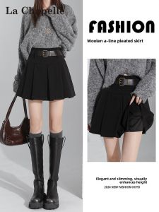 La Chapelle | Chân Váy Mini A-line Cao Waist Gấp Nếp Len Đen