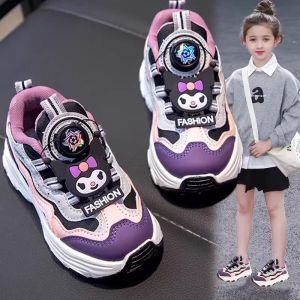 Kurumi Girls Shoes 2025 New Rotation Button Childrens Sports Shoes Lightweight Soft Bottom Small Girls Dad Shoes Anti-slip Rubber Sole