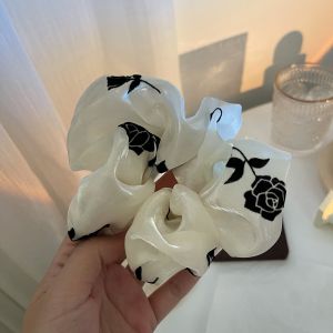 Black Rose Large Bow Hair Ties French Vintage Hong Kong Style Hair Bands Hair Accessories Bun Elastic Stretchy Hair Bands