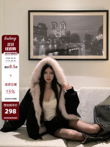 Buleng Double-Sided Wearable Eco-Friendly Fur Jacket Womens High-End Sensation Super Beautiful Coat Long Sleeve Hooded Commute Style