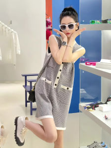 Womens Knitted Vest Onesie Summer 2025 Korean Style V-Neck Loose Single Button Wide Leg Pants High Waist Cotton Blend