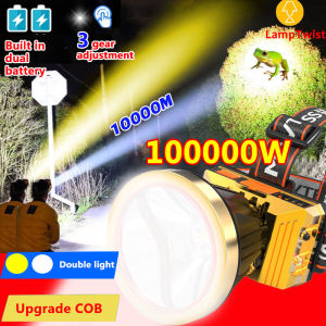 LampTwist Headlamp Flashlight Head Light led super bright 100000W 10000M 120000MAH Yellow light and white light Fourth generation P900 wick 90 ° adjustment Mobile Power Bank Night fishing lamp high brightness miners lamp