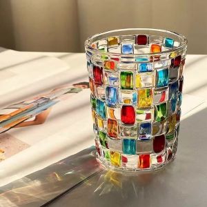 Christmas Colorful Glass Cups，Drinking Glassware Cocktail Glasses for Iced Coffee Juice Tea Beverage Milk Wine