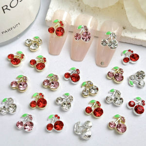 20 Chiếc Trang Trí Móng Tay Hợp Kim Hình Quả Anh Đào 3D Mạ Vàng/Bạc Khảm Đá Pha Lê Dùng Trang Trí Móng Tay Tự Làm