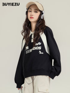 Fashionable Fleece-lined Hoodie for Girls Spring Autumn Wear Trendy Junior High School Students Cotton Polyester Blend Casual Style