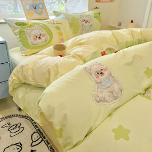 Cute Girls 100% Cotton Bedding Set Full Size Duvet Cover Sheet Cartoon Design Dormitory Three Piece Set Four Piece Set Options