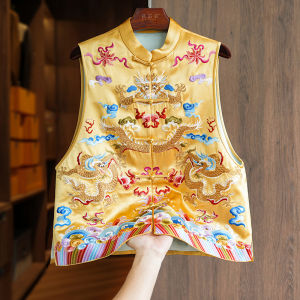 Elegant Acetate Vest Womens Spring Autumn Style Heavy Embroidery Dragon Pattern New Chinese Tang Costume Top Fashionable