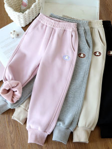 Thickened Fleece Childrens Casual Pants Autumn Winter New Style One-Piece Velvet Sports Pants Stylish Baby Warm Sweatpants