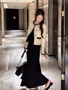 Elegant Autumn Outfit 2024 New Style Ladylike High-Quality Womens Dress And Coat Set Fashionable Lady Style Long Sleeve A-Line Skirt