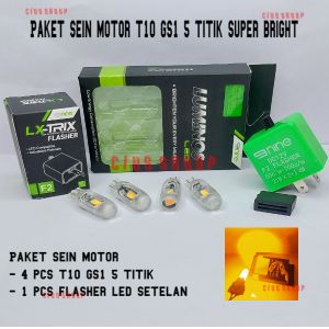 LUMINOS PAKET SEIN MOTOR T10 GS1 SUPER TERANG + FLASHER LED SETELAN SEIN MOTOR TINGGAL PASANG