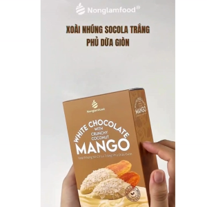 Xoài Sấy Dẻo Nhúng Socola Trắng Phủ Dừa Giòn NONGLAMFOOD Trái Cây Sấy Đồ Ăn Vặt Hộp 120g