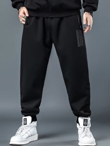 Quần Thể Thao Nam Cỡ Lớn Ấm Áp Rộng Rãi Có Khóa Kéo Quần Dài Thường Ngày Cạp Cao Mùa Đông Quần Dài Cotton Polyester