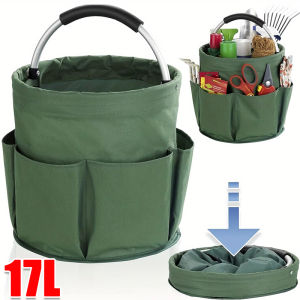17L Large Folding Cleaning Caddy with Handle / High Quality Oxford Cloth Organizer Bucket / Household Tool Supplies Storage Bucket 6 Pockets