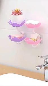 FinDee ที่วางสบู่ติดผนัง รูปดอกบัว ระบายน้ำได้ ไม่ต้องเจาะ  แบบสองชั้น soap dish