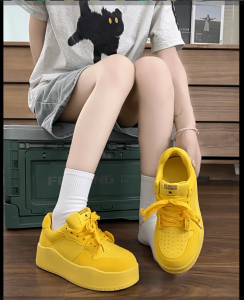Lixiu Yellow Board Shoes Womens Summer New Style Thick Bottom Heightening Casual Shoes INS Trendy Cross Buckle round Toe Rubber Sole