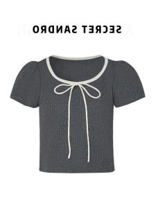 Áo Len Dệt Kim Tay Ngắn Mùa Hè Pure Desire Phong Cách Ngọt Ngào Và Cay Nồng Áo Thun Nữ Dáng Ôm Mỏng Cổ Tròn Hở Vai