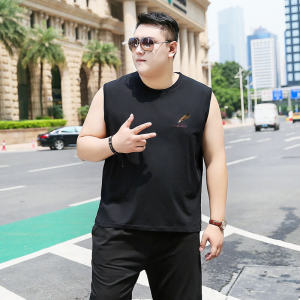 Plus-Size Sleeveless Mens T-Shirt Summer Pure Cotton Elastic Thin Loose Waistcoat Tank Top Vest plus Size Plus Size Trendy Undershirt