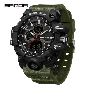 SANDA Men Quartz Watch LED Digital Military Waterproof Wristwatch Outdoor Sport Electronic Clock Male Timing Big Dial Watch Men