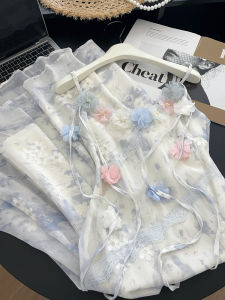 PAIBOLI | Summer 2025 French Style Pure Desire Slimming Design 3D Flower Strap Long Dress Womens Dress A-Line Skirt High Waist V-Neck