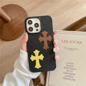 Fashionable Leather Cross Design Phone Case for  15 pro Full Cover Anti-Fall Matte Protection Compatible with Models 12 11