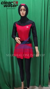 Clear Water Baju Renang Diving Suit Wanita Setelan Muslimah Lycra Lengan Kaki Panjang Polos Quick Dry Cepat Kering Slim Fit Free Gratis Hijab