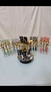 Sendok Makan Fullset / Sendok Elegant Gold Cutlery Set With Holder