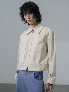 Hues9 Lapel Short Pocket Cargo Zip-up Jacket