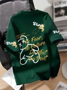 The 2025 summer new mens T-shirt features a cartoon bear pattern and is an outdoor casual and fashionable mens T-shirt