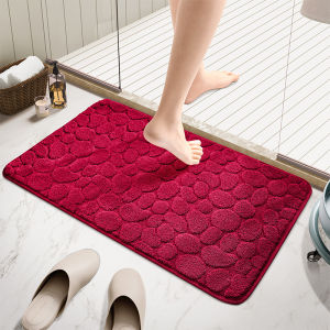 Thickened Anti-Slip Bathroom Mat Bedroom Door Mat Water Absorbent Toilet Entrance Carpet Home Use Floor Rug Soft Stone Deep Red