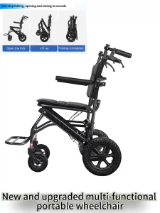 【SG Stocks】Airline-Approved Durable Lightweight Wheelchair and Walking Aid – 360° Rotatable Handle 12-inch Rear Wheels and Sturdy Aluminum Alloy Frame Foldable Scootor