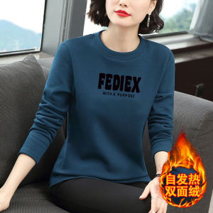 Dralon Thickened Half-High Collar Long Sleeves T-Shirt Female Winter Middle-Aged Mother Clothes Warm and Loose Velvet Padded Bottoming Shirt Tops