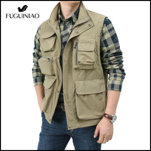 Fuguiniao Summer Outdoor Tooling Vest Mens Multi-pocket Vest Thin Section Fishing Photography Mens Vest Jacket