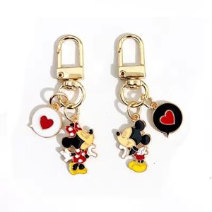 2pcs Mickey Mouse Metal Keychain Minnie Mouse Kawaii Bag Pendant Accessories Cartoon Toys Gold Color Gift