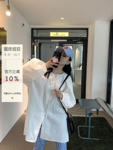 Sinbounboun Womens Long Sleeve Shirt round Neck Bubble Sleeve Mid-Length Loose Fit White Shirt Versatile Pure Color Spring 2023