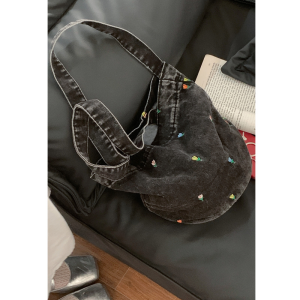 Korean Style Casual Canvas Denim Tote Bag Womens Large Capacity Bucket Bag Fashionable 2024 New Version College Wind