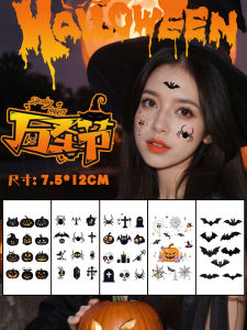Halloween Cartoon Color Tattoo Sticker Pumpkin Bat Ghost Skull Waterproof Sticker Decoration Face Pasters Pattern Hand Back