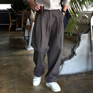 Ssumenam | Double Pleated Elegant Loose Straight Trousers