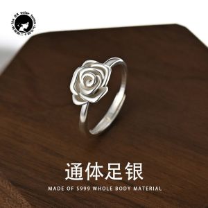 Winter Solstice S999 Sterling Silver Rose Ring for Women Luxurious Minimalist Design Pure Silver Ring Floral Pattern Jewelry