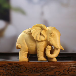 New Chinese Style Home Decor Wooden Carving Elephant Plaything Yew Wood Sculpture Handheld Piece Animal Ornaments Brown Color