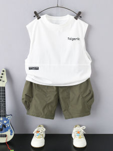 Boys Summer Sleeveless Set Cute Little Boy Clothing Cotton Blend Fabric Five-Quarter Pants Trendy Vest for Teenagers