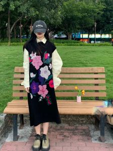 Váy Vest Dệt Kim Hoa Cổ Điển Phong Cách Trung Hoa Mới Cho Nữ Mùa Thu Đông Dài Vừa Phải Không Tay Cổ Tròn Váy Midi