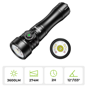 Wurkkos DL08 Professional Diving Flashlight 3600 Lumens Rechargeable Flashlight Rotating Magnetic Switch IP68 Waterproof