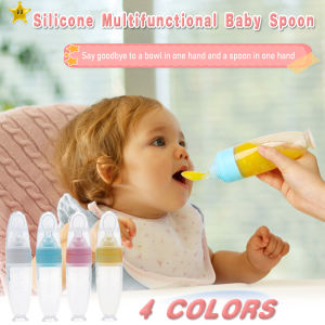 Baby Silicone Feeding Spoon Bottle Squeeze Bottle For Baby Silicone Multifunctional Feeding Spoon Baby Spoon Silicone Spoon for Baby Baby Feeding Utensils Food Grade Material Squeezing Food Bottle Soft Silicone Rice Paste Juice Feeder Spoon for Baby 6 Mo