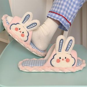 IELGY Girls heart home non-slip cute rabbit linen sandals all seasons cotton linen slippers
