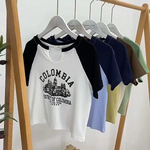 ABC BJ336 Baju Atasan Crop Top Rajut Colombia Wanita Fashion Korean Kekinian Lengan Pendek Termurah