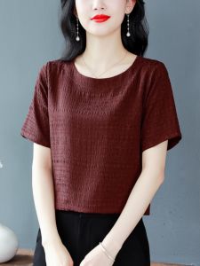 Loose Fit Silk Short Sleeve Shirt Womens Overhead Summer Fashionable Top Mommy Casual Wear Polyester Fiber T-Shirt