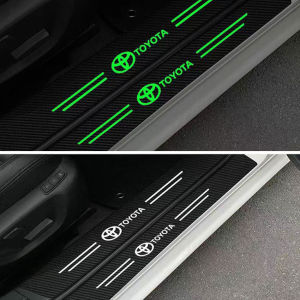 4PCS/Set Pintu Mobil Side Step Sill Bercahaya Strip Pelindung Serat Karbon Kulit Anti Gores Pelindung Stiker Fiber untuk Toyota Honda Mitsubishi Nissan