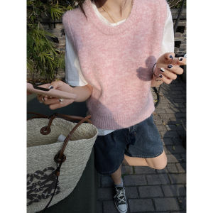 Feelroom Spring Knitting Vest Vest Waistcoat Bandage Dress Inner Pink Sleeveless Short Pullover K-style Tops